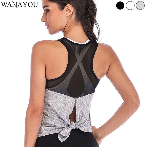 

yoga outfits wanayou mesh sleeveless shirt,quick dry breathable women's sports running vest,cross back gym workout tank women, White;red