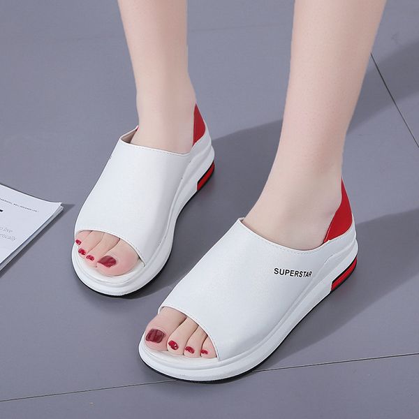 

summer 2020 new south korean version of flat loafers two wear sports shoes student female sandals, summer, Black