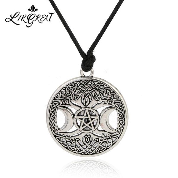

likgreat triple moon goddess wicca pentagram pendant magic amulet necklace men women tree of life necklace vintage jewerly gifts, Silver