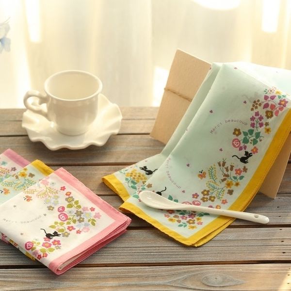 

lbdoz printed cute cat student art cotton sweat-absorbing printed cute cat female student art cotton sweat-absorbing handkerchief female han, Blue;white