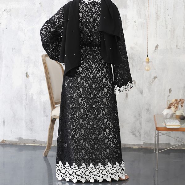 

black lace kaftan abaya dubai kimono hijab muslim dress abayas for women caftan marocain ramadan islamic clothing robe musulman