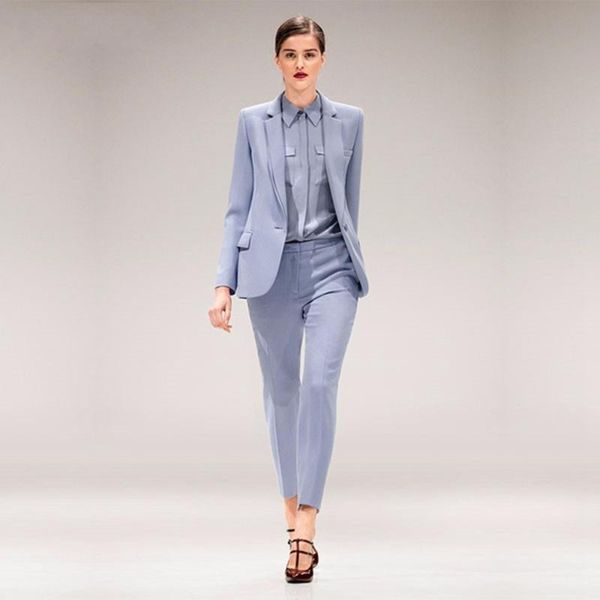 

jacket+pants light blue custom womens business suit female office uniform designs single breasted ladies formal trouser suit w77, White