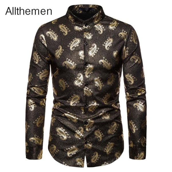 

allthemen fashion men's shirt men floral print chemise long sleeve designer shirts men slim fit vintage dress shirt man clothing, White;black