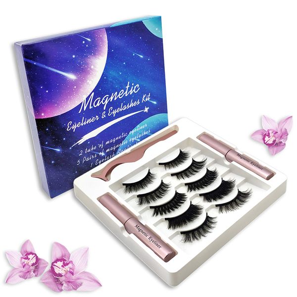 

2 magnetic liquid eyeliner+5 magnetic false eyelashes fake lashes makeup kit easy to wear lashes extension mink eyelashes sets