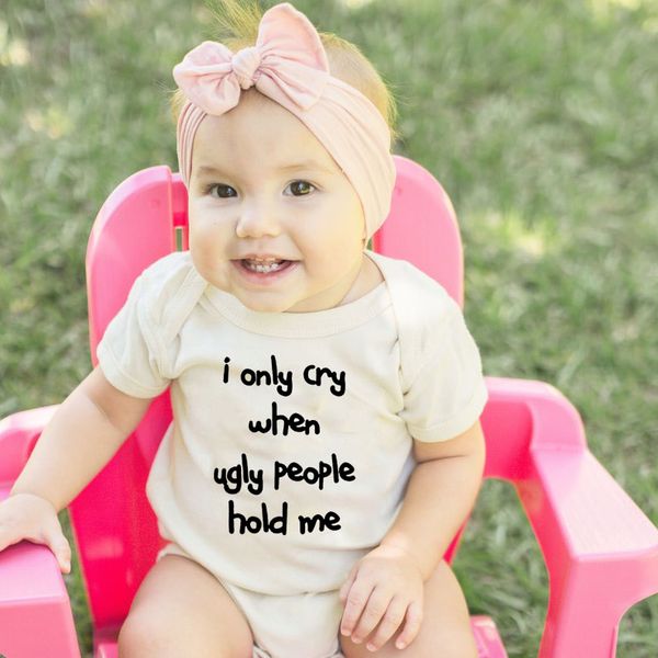 

summer cotton bodysuit i only cry when ugly people hold me newborn baby funny bodysuits infant letter print cute jumpsuit, Blue