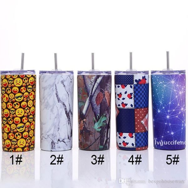 

12oz straight tube tight cup double stainless steel vacuum straw cup covered pipette insulation cup 5 colors star drinking cups bh2130 zx