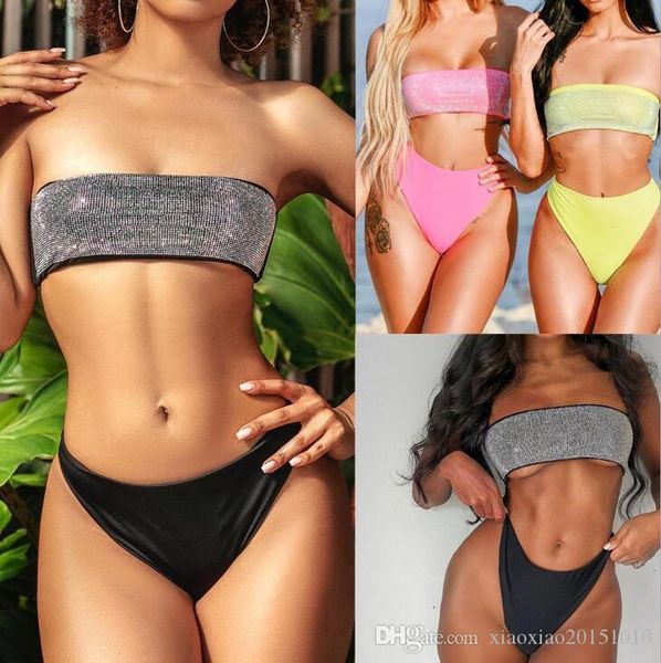 

push up bikinis 2020 plus size swimwear women bathing suit halter swimsuit bikini set polka dots bandage plus size beach #1260, White;black