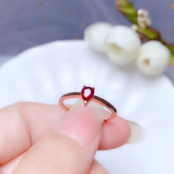 

colife jewelry 100% real blood red ruby ring for engagement 3mm*5mm ruby silver ring simple gemstone ring for office woman