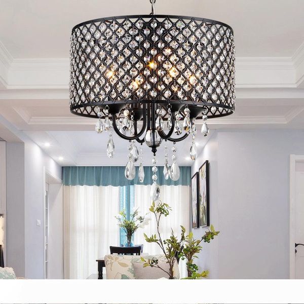 

modern chandeliers with 4 lights pendant light with crystal drops in round, ceiling light fixture for dining room, bedroom, living room