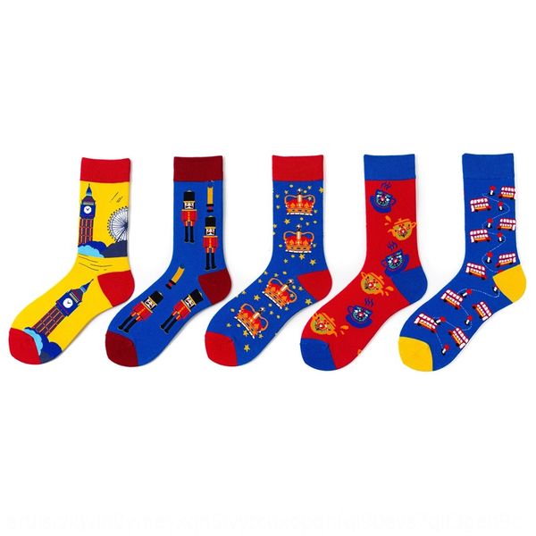 

new couple cotton trendy cotton and british creative artistic socks mid-tube trendy men's socks, Black