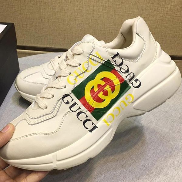 

new women shoes fashion sneakers luxury rhyton leather sneaker scarpe da donna with origin box sports women shoes lace -up chaussures de fem, Black