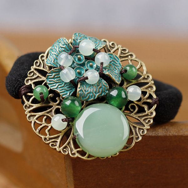 

18 colors chinese wind aventurine crystal vintage flowers hairband ,chalcedony cloisonne ethnic hair accessories, Golden;silver