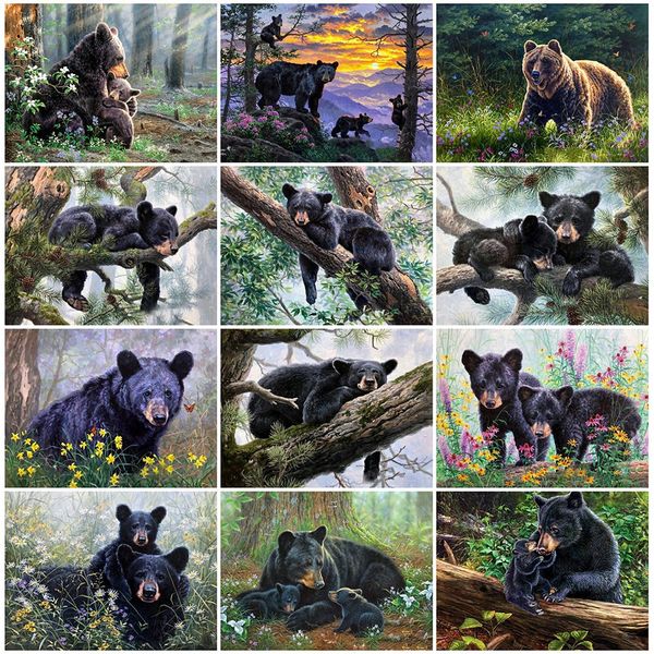 

huacan алмазные картина комплекты медведь гостиная украшения стены мозаика животных ручной работы подарочные алмазная искусство