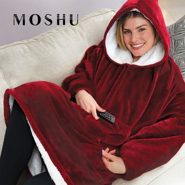 

women blanket sweatshirt robe winter hoodies outdoor hooded coats warm comfy hooded soft bathrobe fleece blanket sudadera mujer, Black
