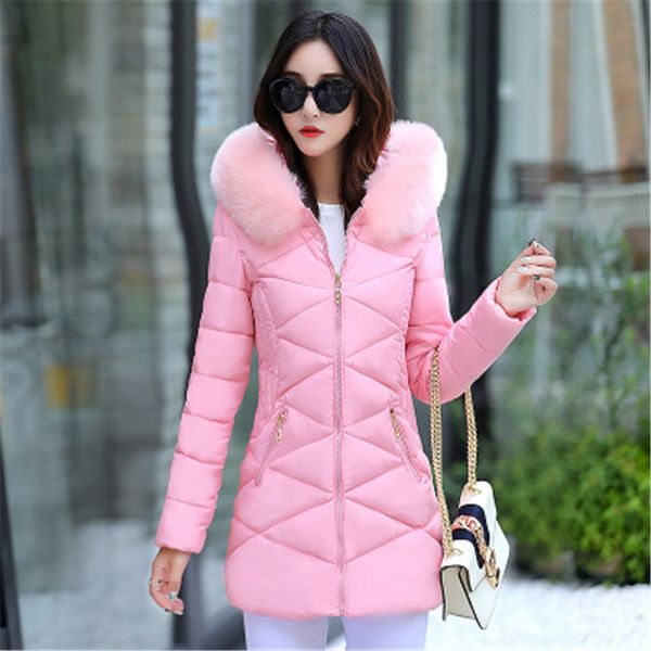 

women's down & parkas m-3xl winter coat female cotton-wadded jacket fashion solid slim hooded warm office lady outerwear 2021 high qual, Black