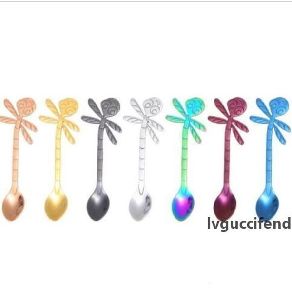 

stainless steel spoon fashion dragonfly shape coffee spoons stirring hanging spoon pure color dessert tea ice cream spoons wy421
