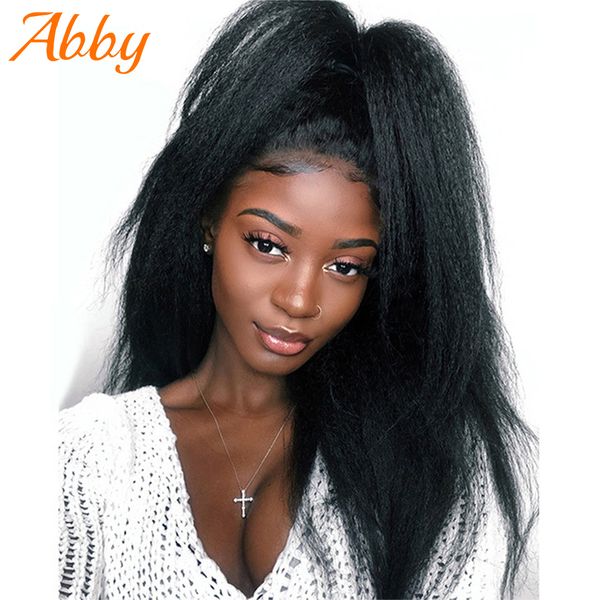 

yaki straight 13x4/13x6 lace front human hair wigs preplucked hairline malaysian kinky straight lace frontal wig for black women
