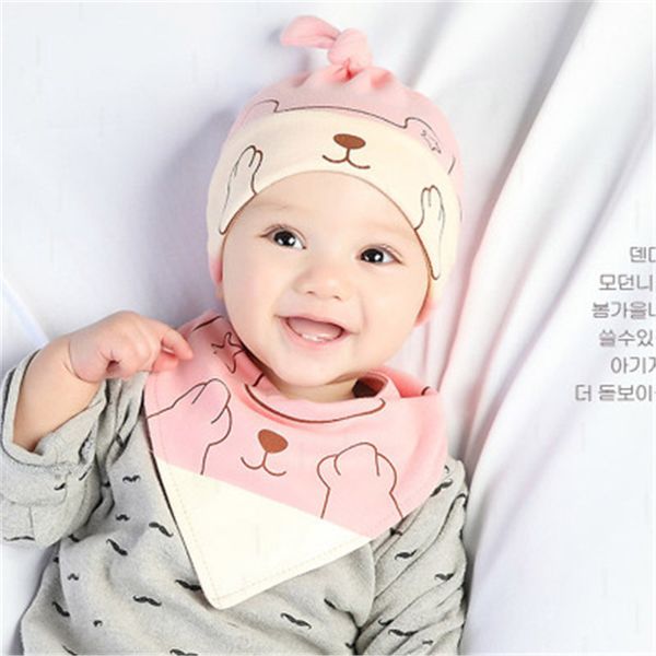 

newborn baby child cotton soft hat + saliva towel pea boy and girl 2-12m 2 pieces / set, Yellow