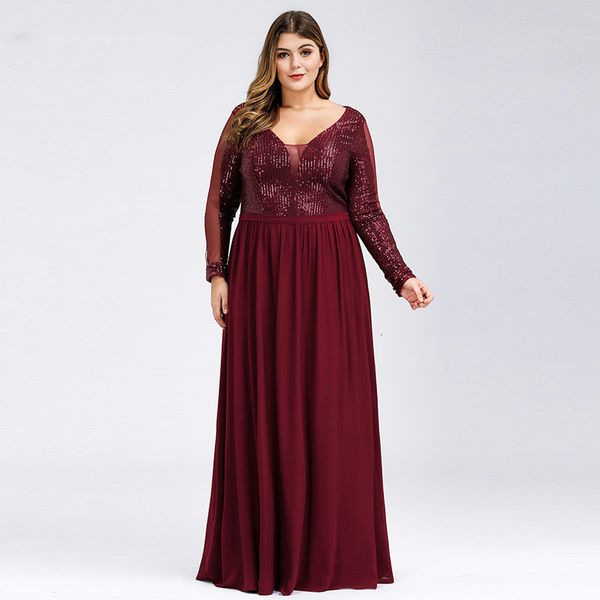 

plus size sequined evening dresses deep v-neck long sleeve autumn winter formal gowns robe 2020, White;black
