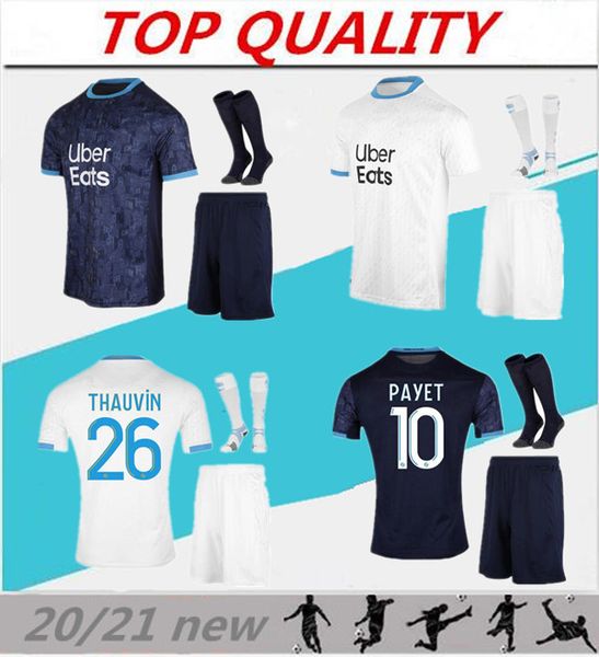 

2020 2021 olympique de marseille soccer jersey kits 20/21 maillot de foot payet benedetto thauvin om home away football shirts, Black