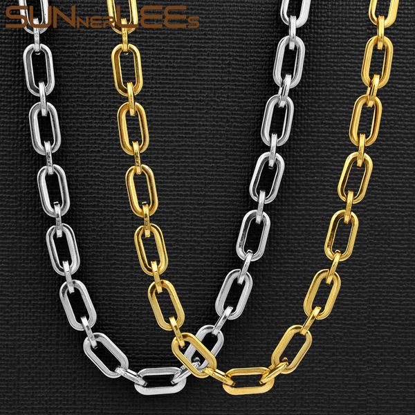 

sunnerlees fashion jewelry 316l stainless steel necklace 7mm geometric link chain black gold silver color men women gift sc160