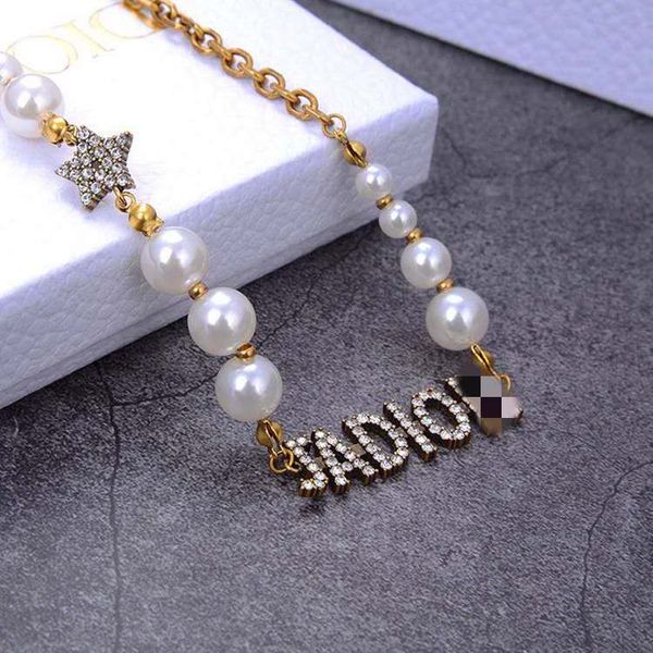 

d home/di home 2020 new ja letter full diamond necklace female european and american retro trend high version pearl clavicle chain, Silver