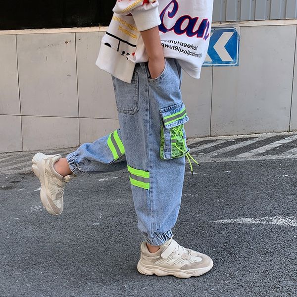 

boy's jeans autumn casual panty jeans children's 2020 new western casual autumn pants medium and large children's pants, Blue