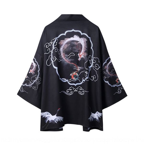 

fu shihui chinese cloak kimono clothing kimonodragon robe kimono loose seven-quarter sleeve open-lining chinese clothing cloak shirt, Tan;black