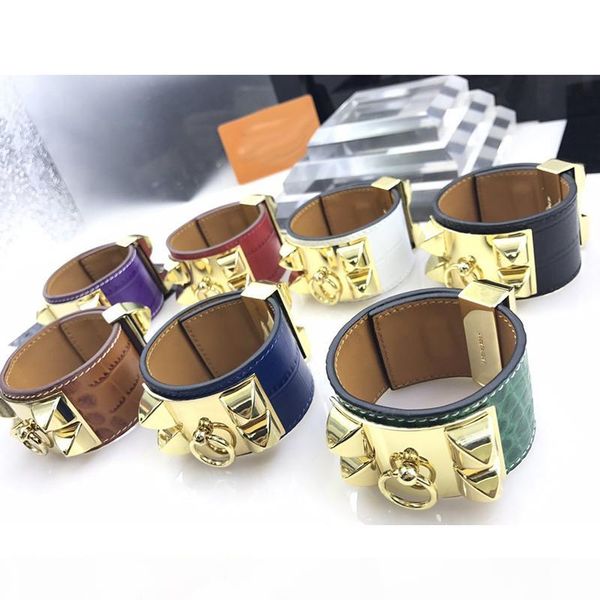 

new real leather gold h letter h gold cuff bracelets for women punk rock designer brand jewelry for women gift box christmas gifts, Black