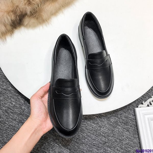 

plus size flats shoes woman solid black leather oxfords women shoes slip on ladies lips square low heels platform