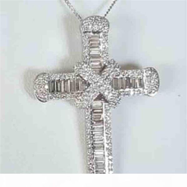 

handmade long cross pendant necklace 925 sterling silver 5a zircon cz party wedding cross pendant for women men hiphop jewelry