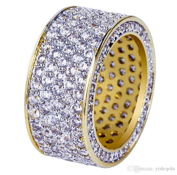 

2020 designer new ring 18k gold-plated analog diamond hip hop ring, Golden;silver