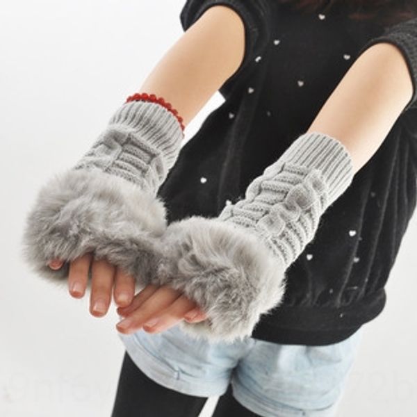 

high diamond-shaped twist wool korean warm and gloves winter women's open finger imitation rabbit hair cute long warm gloves