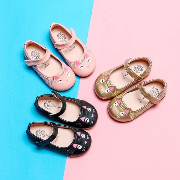 

ISHOWTIENDA Cute Cartoon cat Girls Children Leather Single Shoes for Toddlers Kids Princess Shoes Calzado para nios Mujer Female