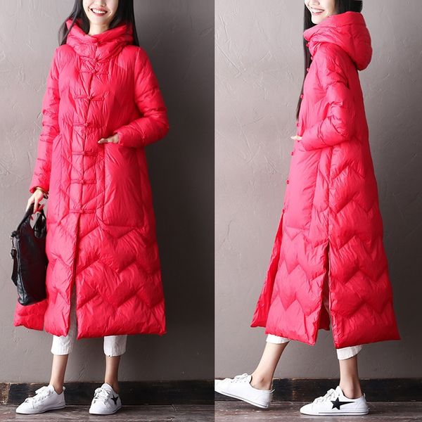 

2019 китайский стиля утолщенного длинный с капюшоном зимы женщин свободного пряжка большого размера пальто куртки вниз jacketcoat пуховика, Black