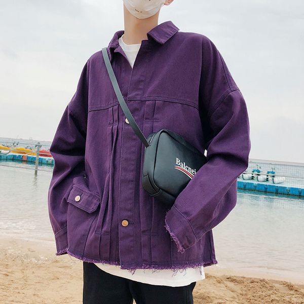 

autumn denim jacket men's fashion solid color casual retro denim jackets mens streetwear loose hip hop bomber jacket men m-2xl, Black;brown