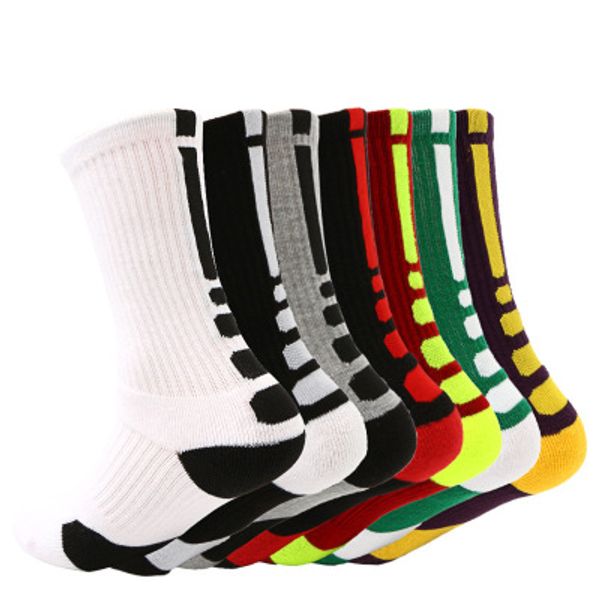 

men classic socks mens designer high- towel-bottom sport style socks men casual breathable basketball sock, Black