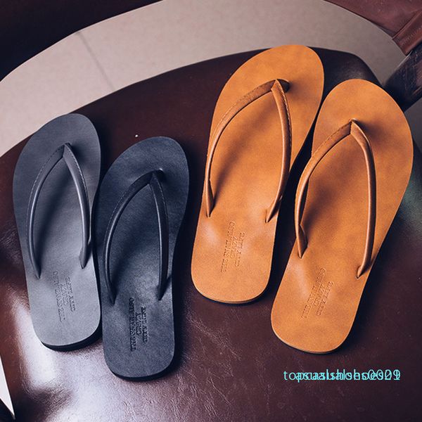 

2018 new fashion flip flop shoes men's summer women's flip-flops slippers beach sandals leisure shoes slip-on flat t01, Black
