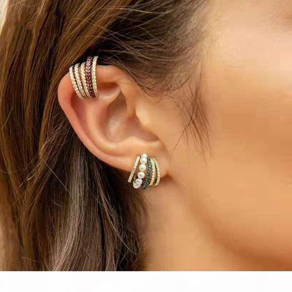 

e popular fashion yellow gold plated full colorful cz pearl earrings for girls women for party wedding nice gift, Golden;silver