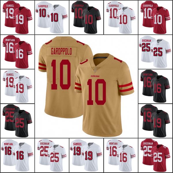 

san francisco 49ers men #10 jimmy garoppolo 16 joe montana 25 richard sherman 19 deebo samuel women youth nfl limited jersey