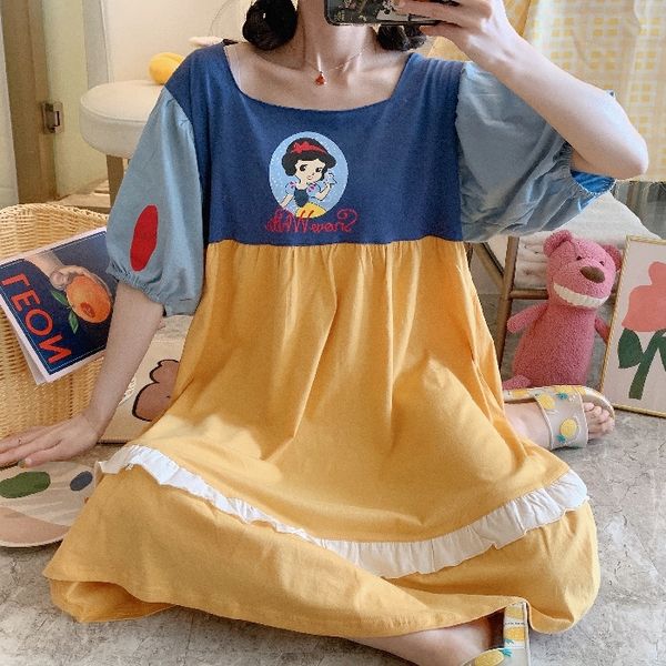 

short-sleeved nightgown female thin cartoon cute nightgown subnet red princess style home pajamas pajamas clothes can go out, Blue;red