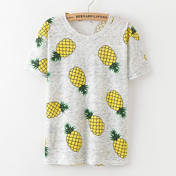 

fashion letter fruit print pineapple t shirt summer harajuku t shirt femme womens round neck short sleeve tee clothes, White