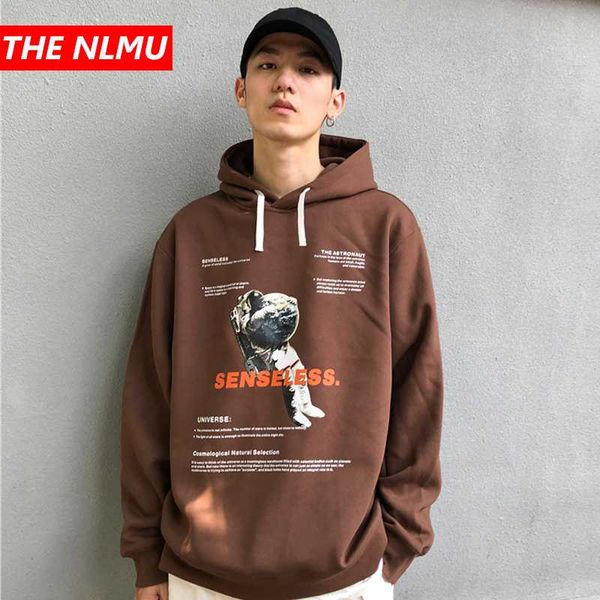 

universe astronaut print fleece streetwear hoodies sweatshirts 2020 mens harajuku hip hop pullover hooded fashion wq018, Black