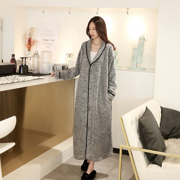 

iiv70 2019 autumn and winter thickened coral fleece nightgown warm pajamashome clothes pajamasextended men's and women's bathrobe, Black;brown