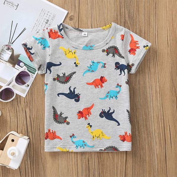 

boy short-sleeved cartoon dinosaur pure gray cotton children's cotton t-shirt children's t-shirt, Blue