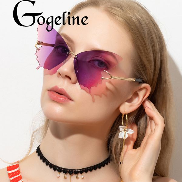 

2020 rimless butterfly sunglasses women ocean lens sun glasses oversize fashion metal shades gradient uv400 glasses oculos, White;black