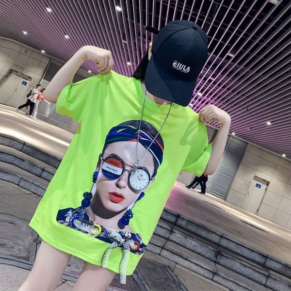 

ag1yg medium and big girl short-sleeved summer new korean t-shirt clothing clothing loose parent-child clothes fashion lazy style beauty pri, Blue