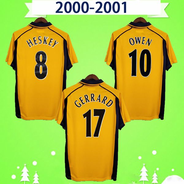

liverpool jersey 2000 2001 ретро трикотажные изделия футбола далек желтое vintage футбольных рубашек классические майо-де-футового овен фаул, Black;yellow