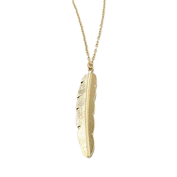 

classic simple design pendant necklace alloy leaf feather necklace sweater chain ms. gold and silver two-color pop item wholesale