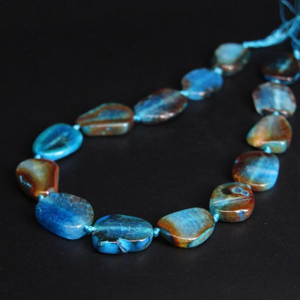 

new 13-15pcs/strand blue brown crack agates raw slab nugget loose beads,natural onxy stone slice pendants craft jewelry t200730